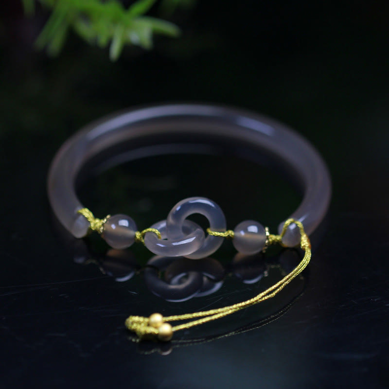 Brazalete de pulsera de equilibrio con hebilla de paz doble de ágata gris natural con Buddha Stones
