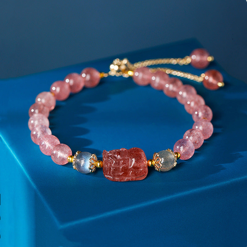 Pulsera curativa PiXiu con Buddha Stones , aguamarina, fresa, cuarzo, amatista, piedra lunar