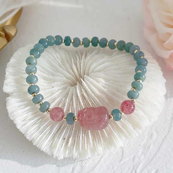 Buddha Stones Natural Hetian Jade perla paz hebilla Fu personaje calabaza bolsa de dinero fresa cuarzo PiXiu pulsera de la suerte