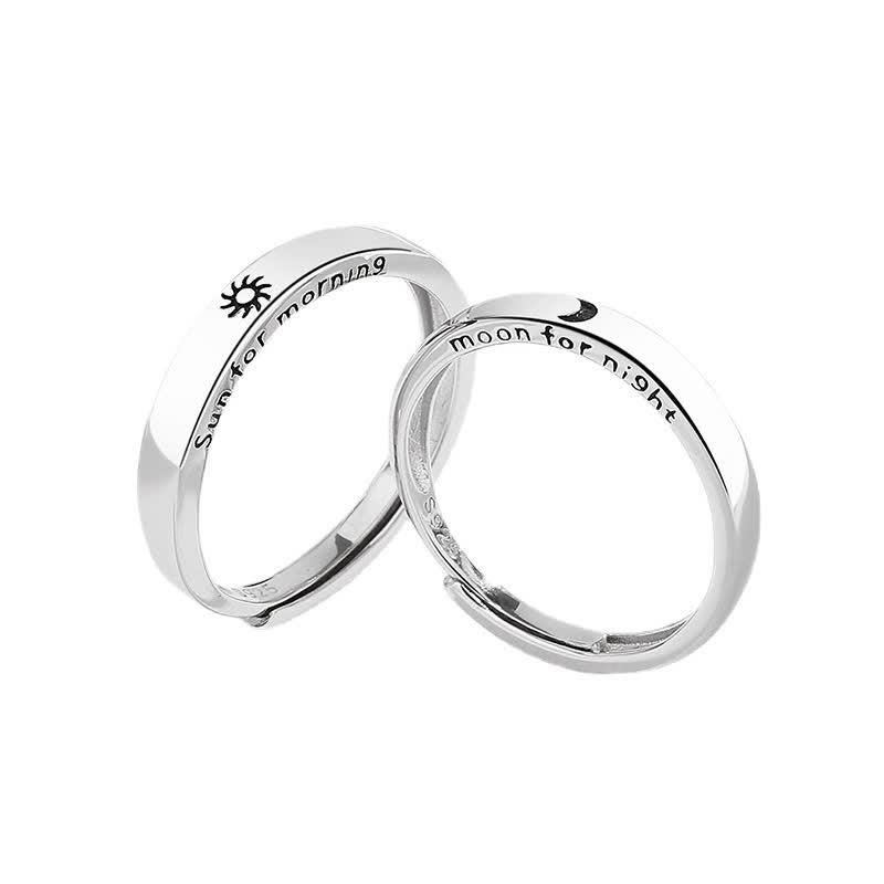 Anillo de pareja ajustable con protección solar y luna de plata de ley 925 con Buddha Stones - image 7