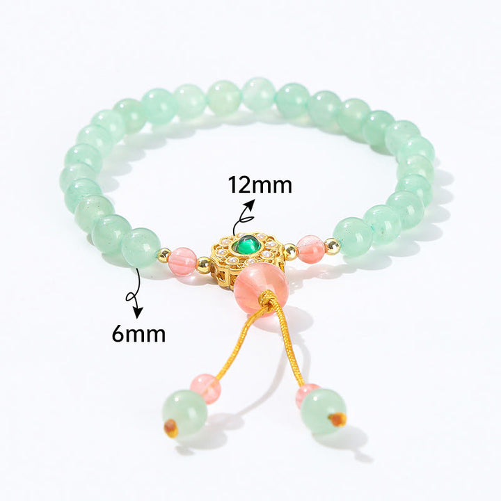 Pulsera con borlas y cuentas de la suerte de aventurina verde con Buddha Stones