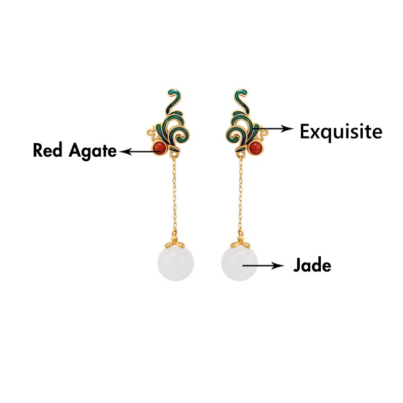Pendientes colgantes con cuentas de ágata roja y jade blanco vintage con Buddha Stones