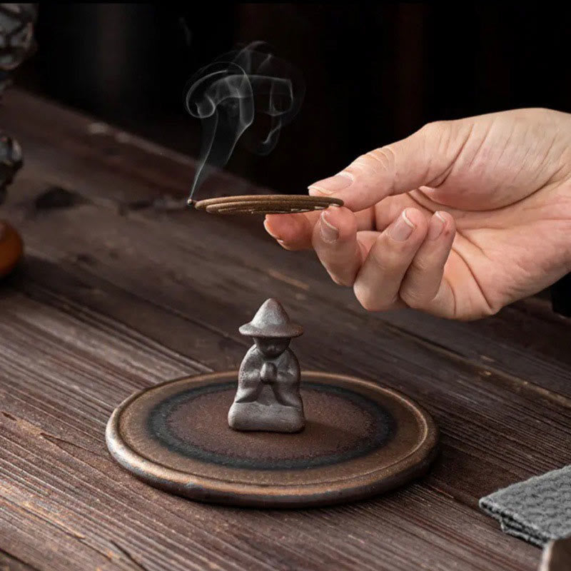 Quemador de incienso de curación espiritual de cerámica para meditación de personas pequeñas
