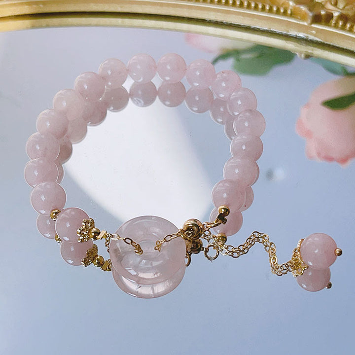 Pulsera con dije de amor con hebilla de paz y cristal rosa natural con Buddha Stones - image 1