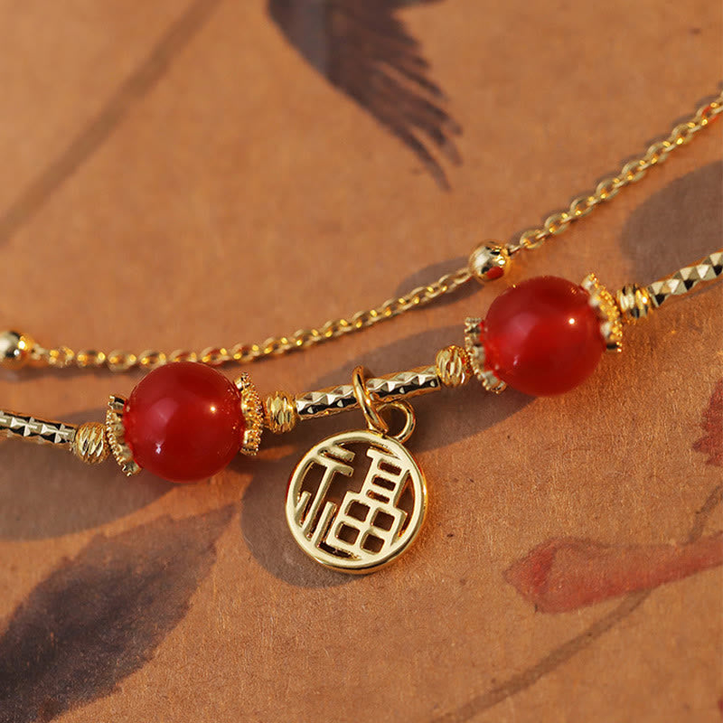 Pulsera de autoaceptación con dije de personaje Fu de ágata roja con Buddha Stones
