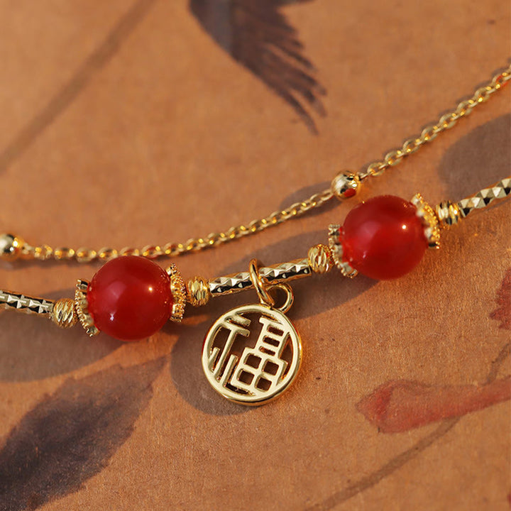 Pulsera de autoaceptación con dije de personaje Fu de ágata roja con Buddha Stones