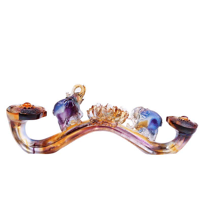 Decoración del hogar hecha a mano de Liuli Crystal Ruyi Elephant Art Piece con base de cristal - image 5