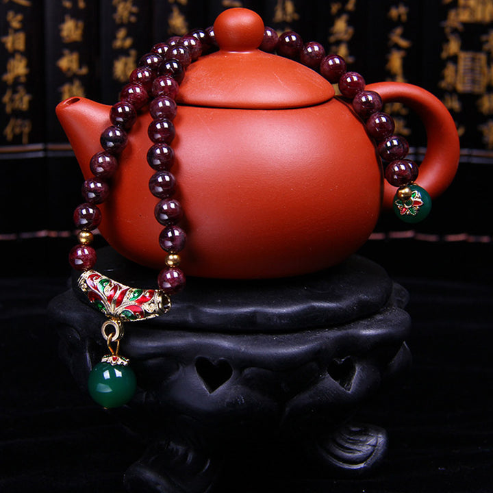 Pulsera de bendición de granate natural con Buddha Stones