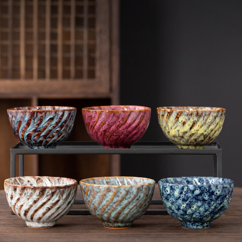 Tazas de té de cerámica con diseño de flor de melocotón y Buddha Stones