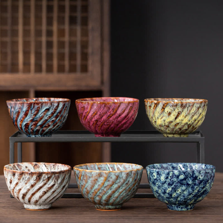 Tazas de té de cerámica con diseño de flor de melocotón y Buddha Stones
