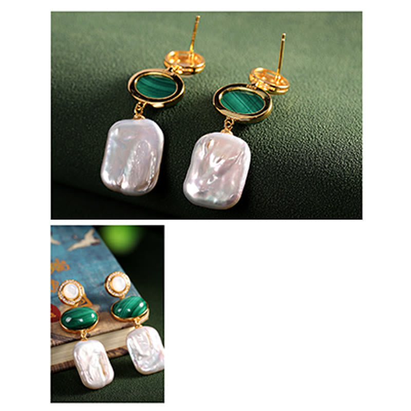 Pendientes colgantes de sabiduría curativa de malaquita, Perla Barroca Natural de Plata de Ley 925 con Buddha Stones