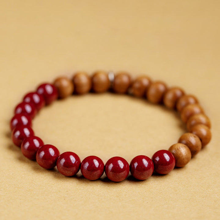 Pulsera de cinabrio de madera de melocotón de plata de ley 925 con Buddha Stones para protegerse de los malos espíritus