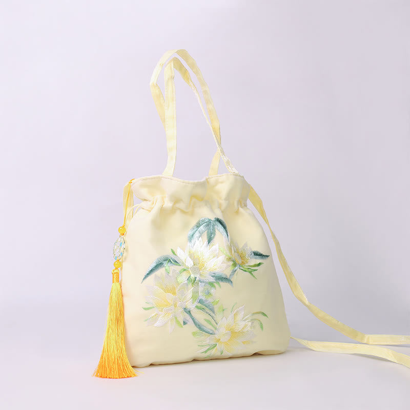 Buddha Stones Lotus Peony Epiphyllum Phoenix Suzhou bordado algodón lino Tote bandolera bolso de hombro bolso