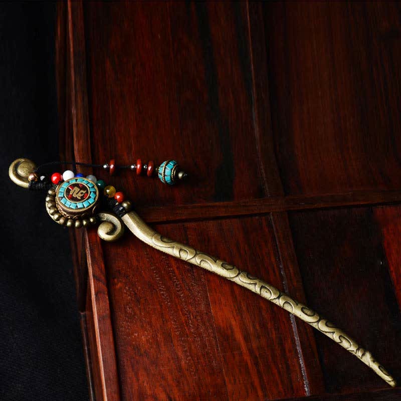 Decoraciones de horquilla de protección de ágata turquesa tibetana