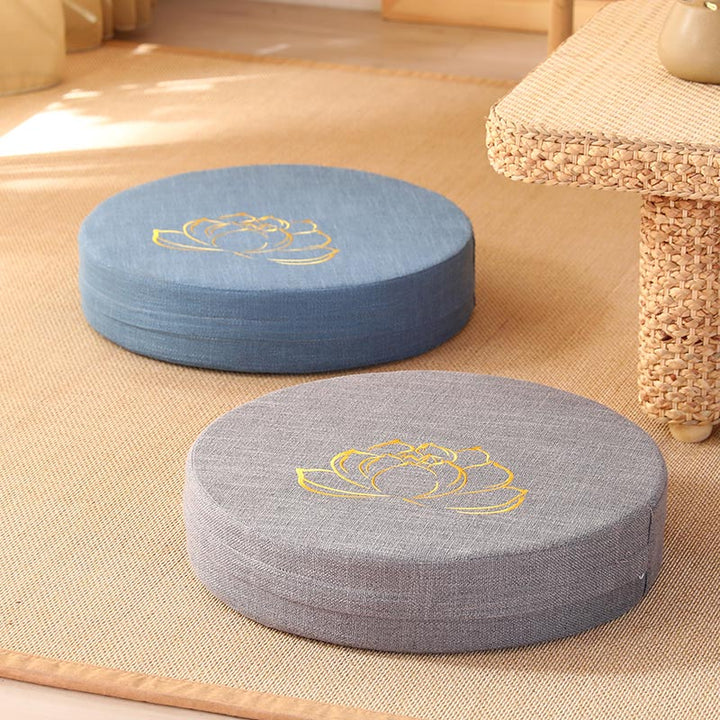 Cojín de asiento de meditación de lino y algodón con bordado de loto y Buddha Stones