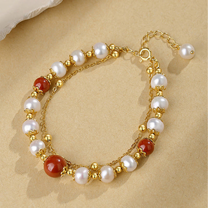 Pulsera de cadena de doble capa con cuentas de sabiduría de cinabrio y perlas de plata de ley 925 con Buddha Stones - image 5
