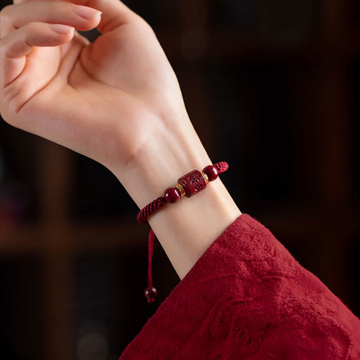 Pulsera trenzada con Buddha Stones, cinabrio del Tíbet, Om Mani Padme Hum, bendición grabada