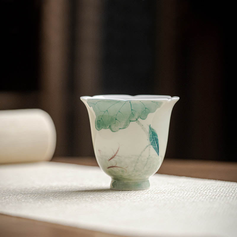 Taza de té de cerámica con diseño de hoja de loto, pez Koi, Buddha Stones, taza de té de Kung Fu, 65ml