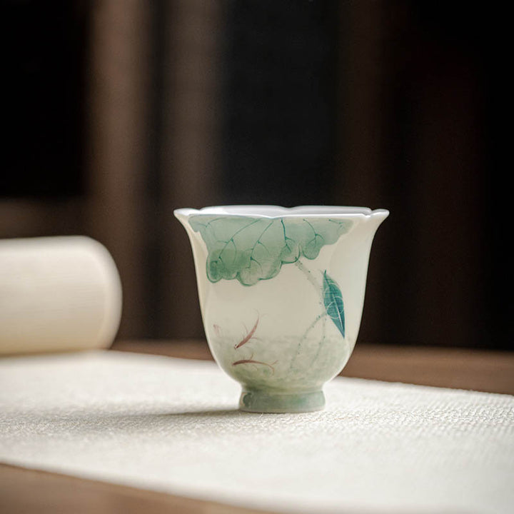 Taza de té de cerámica con diseño de hoja de loto, pez Koi, Buddha Stones, taza de té de Kung Fu, 65ml