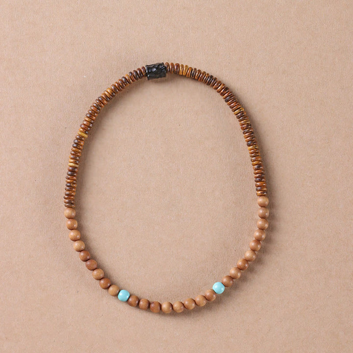 Pulsera de doble vuelta con protección de sándalo, turquesa y sándalo rojo de hoja pequeña con Buddha Stones