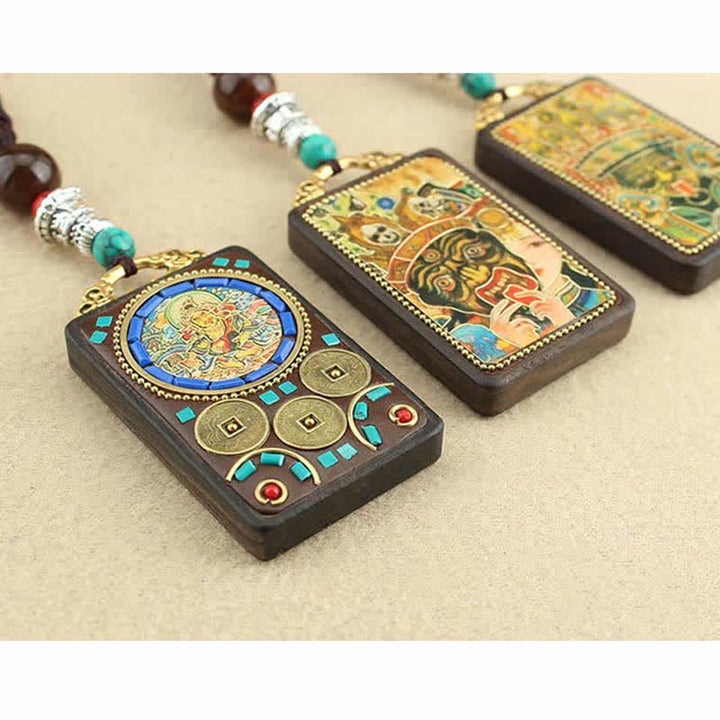 Colgante de collar de paz de ébano Thangka, dios de la riqueza del Tíbet, Buddha Stones - image 16