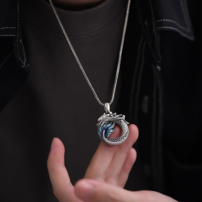 Buddha Stones de plata de ley 999, colgante de collar con éxito tallado con hebilla de la paz, año del dragón