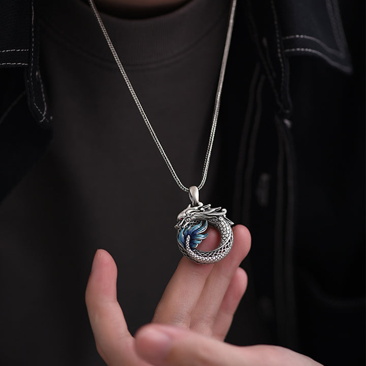 Buddha Stones de plata de ley 999, colgante de collar con éxito tallado con hebilla de la paz, año del dragón