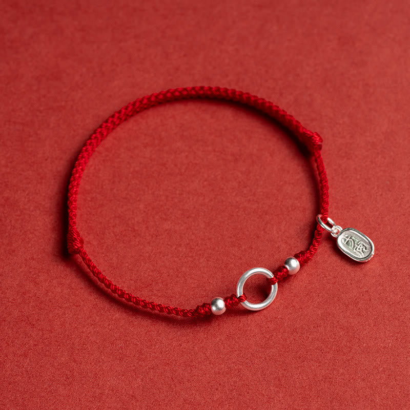 Pulsera de hilo rojo con hebilla de loto, paz, alegría, suerte, fortuna, plata de ley 925 , Buddha Stones