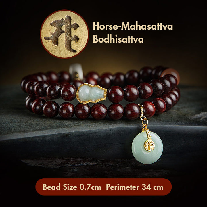 Buddha Stones Zodíaco Chino Buda Natal Hoja Pequeña Sándalo Rojo Jade Ágata Roja PiXiu Sooth Pulsera