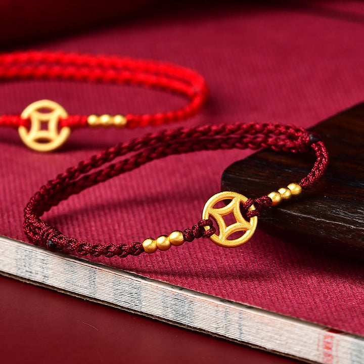 Tobillera con pulsera de cuerda trenzada con fuerza de moneda de cobre con Buddha Stones
