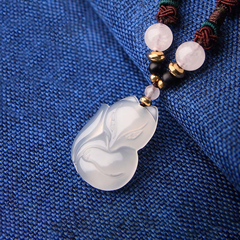 Collar con colgante de cadena de armonía con cuentas de cristal rosa de zorro de calcedonia con Buddha Stones - image 8