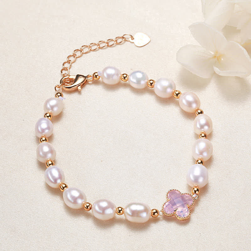 Pulsera de cadena de riqueza con trébol de cuatro hojas y perlas de Buddha Stones