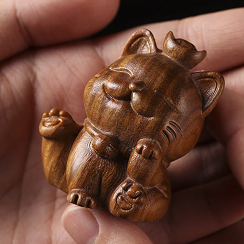 Buddha Stones Mini lingote de sándalo verde gato de la suerte tallado decoraciones de escritorio de paz - image 14