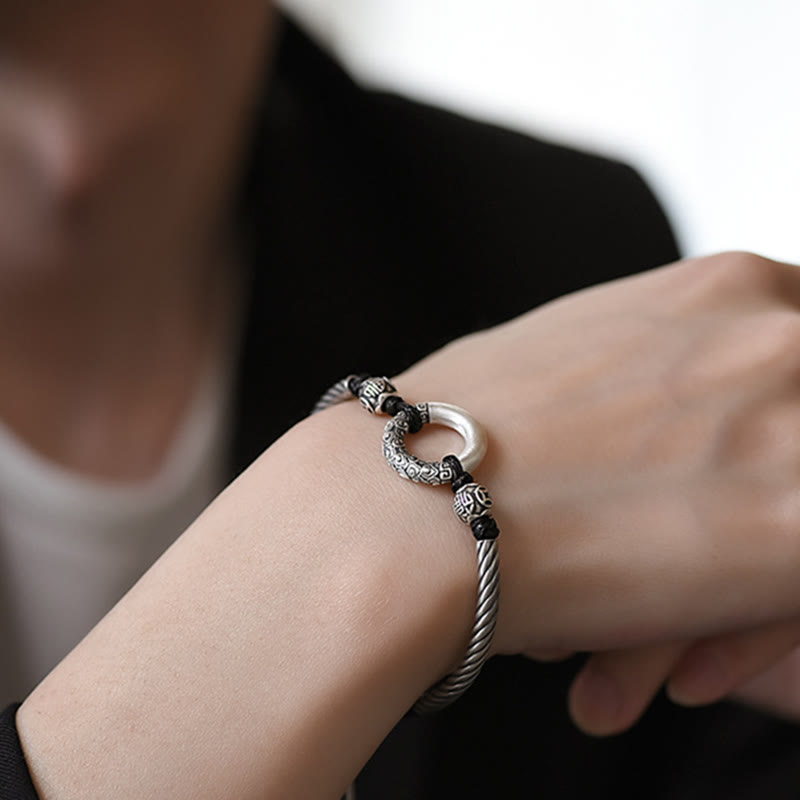 Pulsera de plata de ley 999 con Buddha Stones , hebilla de la paz, moneda de cobre, nubes auspiciosas, pulsera de la fortuna - image 12