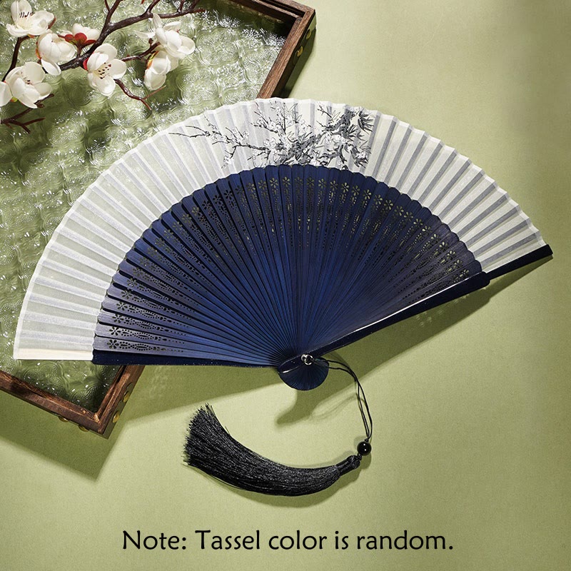 Abanico plegable de bambú de mano con ramas de flores antiguas de Buddha Stones 21cm