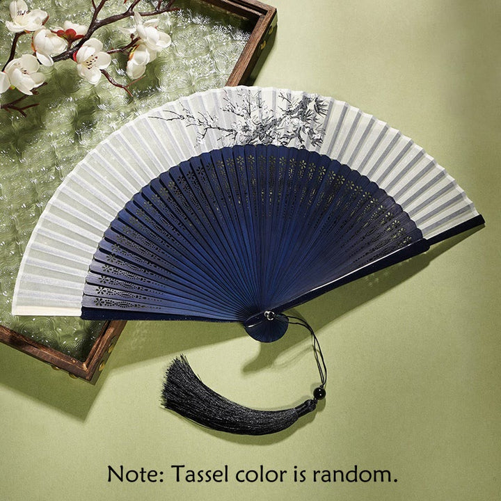 Abanico plegable de bambú de mano con ramas de flores antiguas de Buddha Stones 21cm