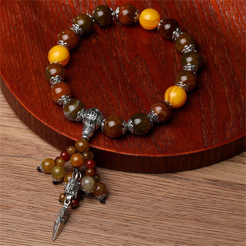 Ojo de Tigre Natural, ágata roja, vena de dragón, piedra de ágata, pulsera curativa de poder Vajra Dorje, decoración del coche