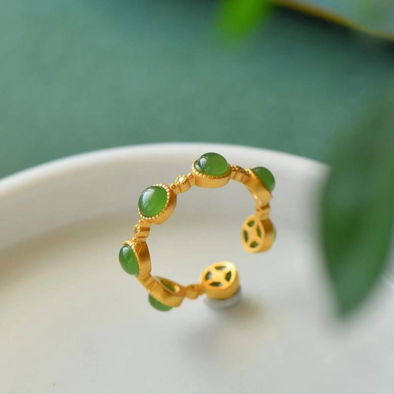 Anillo ajustable calmante curativo de jade cian con Buddha Stones - image 5