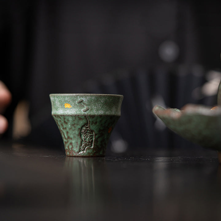 Taza de té de cerámica de estilo vintage pequeña con Buddha Stones, taza de té Kung Fu de 50ml