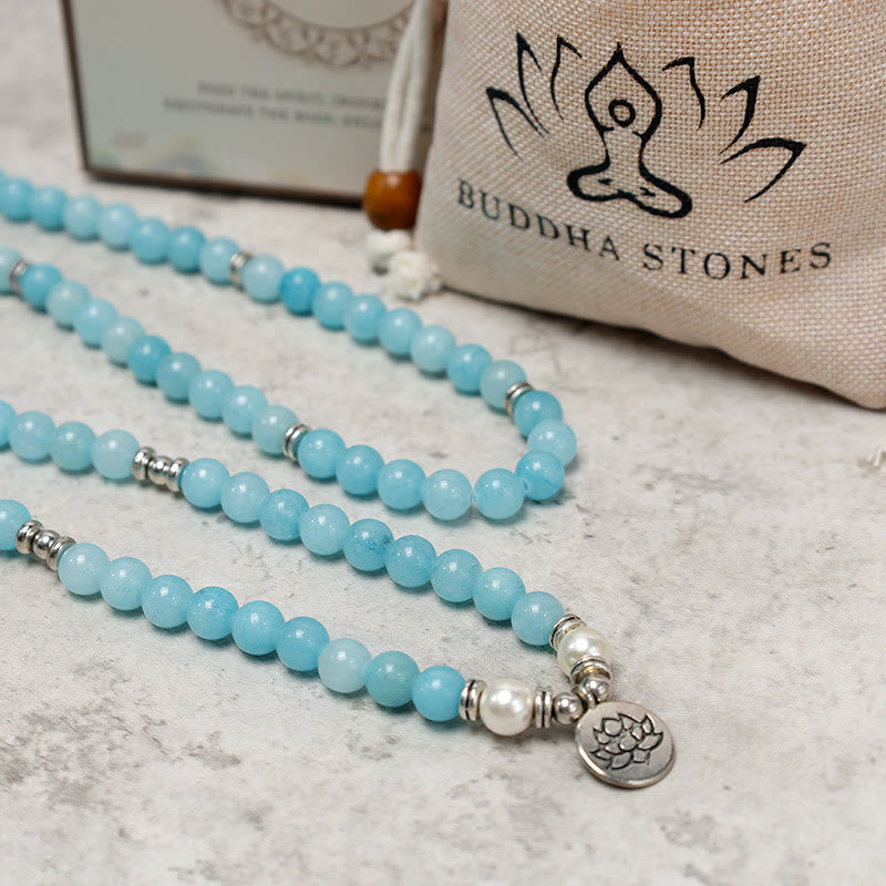 Buddha Stones Pulsera de Mala de Loto Curativo de Piedra Amazonita Natural - image 6