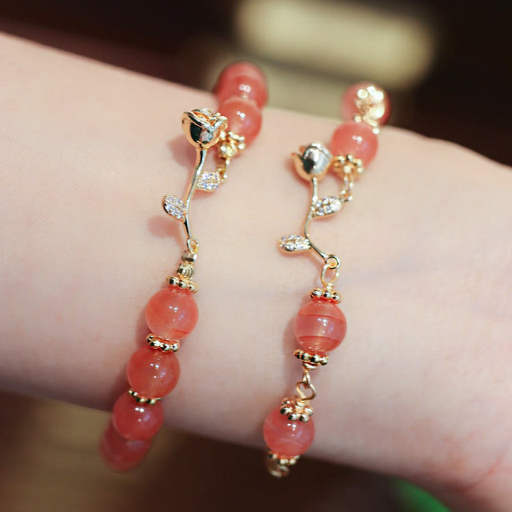 Pulsera de cadena tranquila con Buddha Stones, ágata roja natural, rosa, confianza