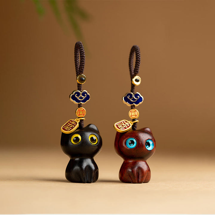 Buddha Stones, hoja pequeña, sándalo rojo, madera de ébano, gato de la suerte, llavero de protección, decoración colgante para teléfono