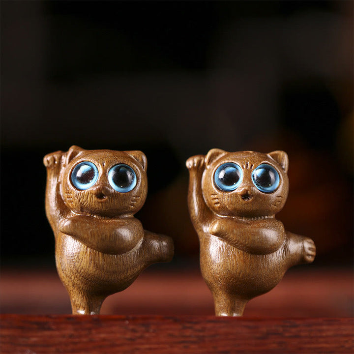 Buddha Stones Mini Sándalo Verde Gato Bailando Grabado Positivo Decoraciones de Escritorio - image 2