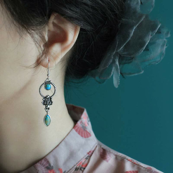 Pendientes colgantes de plata de ley 925 con diseño de gota de agua turquesa vintage