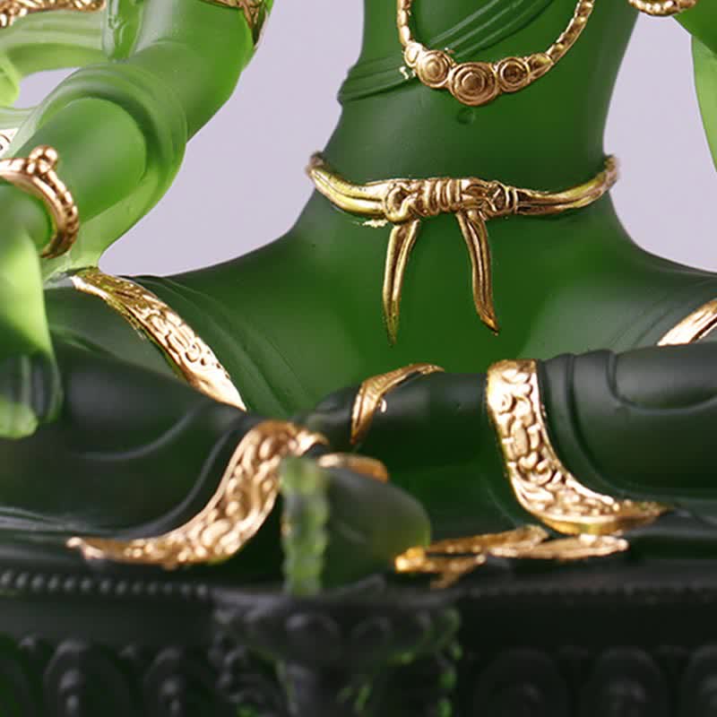 Bodhisattva Tara Verde hecho a mano Liuli Crystal Art Piece Protección Hogar Oficina Estatua Decoración - image 11