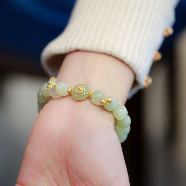 Juego de pulsera con colgante de collar de la suerte de jade hetiano natural chapado en plata de ley 925 con Buddha Stones