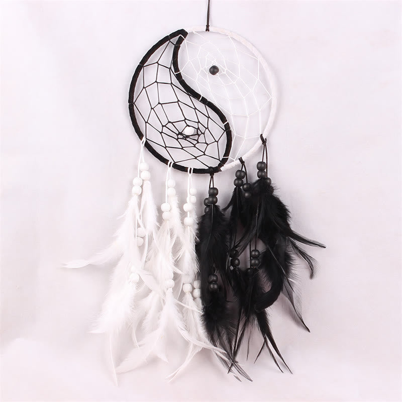 Atrapasueños Yin Yang, red circular con plumas, decoración de equilibrio - image 5