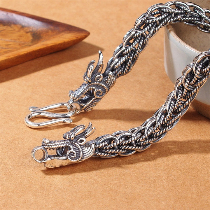 Brazalete de pulsera de fuerza de éxito de dragón de plata de ley 925 con Buddha Stones