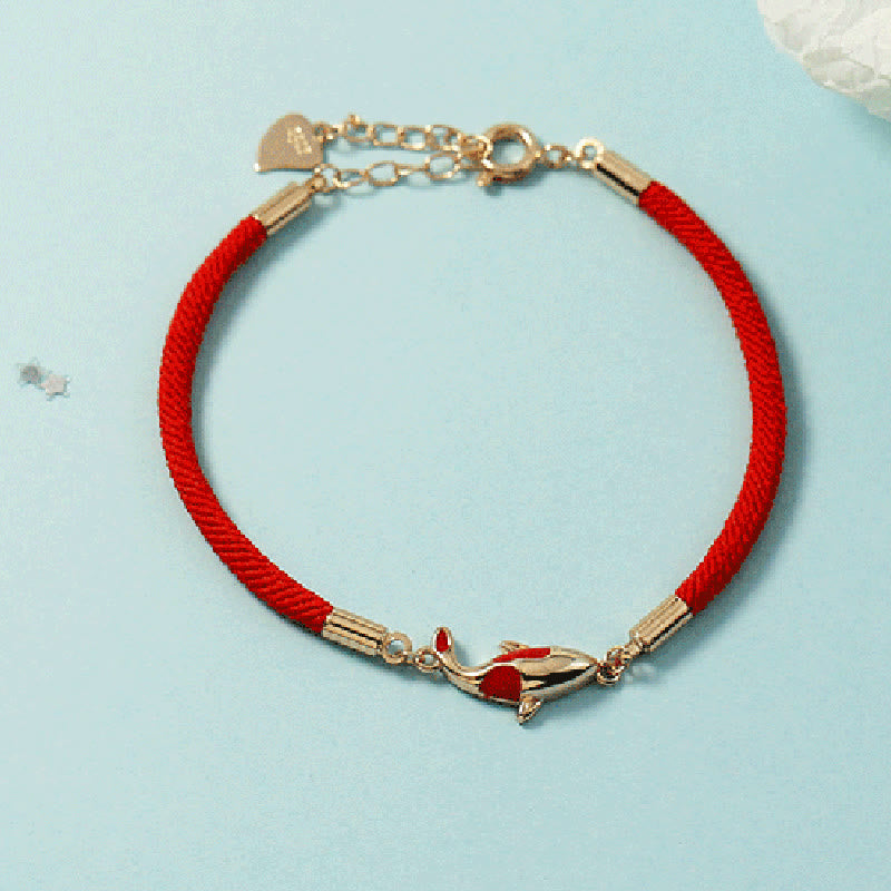 Juego de pendientes y pulsera de cuerda roja con colgante de collar de pez Koi de cobre con Buddha Stones