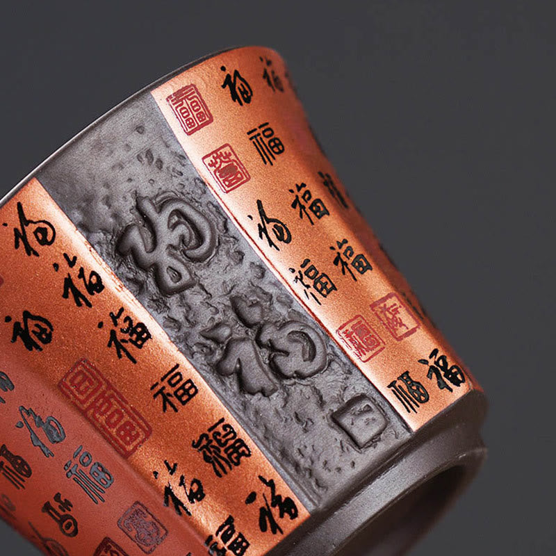 Taza de té de cerámica de arcilla púrpura con personaje Fu pequeño de Buddha Stones, taza de té de Kung Fu de 50ml